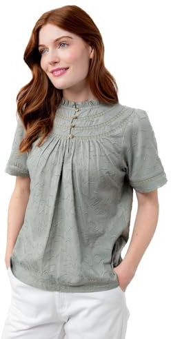 Lily & Me Luna Short Sleeve Cotton Jacquard Blouse - Sage - Size 14