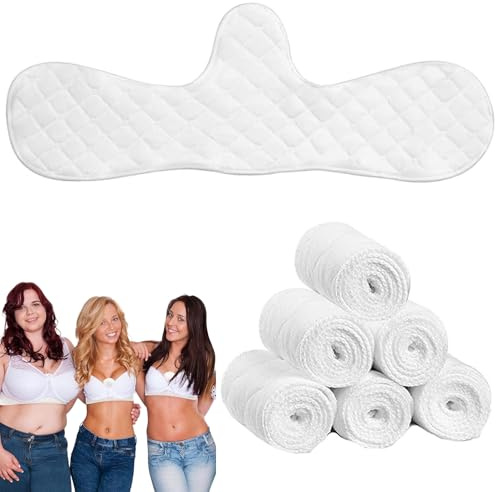 JISRKP 6 Pcs Under Bra Sweat Liners, Cotton Bra Liners for Sweat, Absorb Underboob Sweat Effectively, Under Breast Sweat Pads, Comfortable & Reusable for All-Day Freshness White