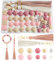 NEBURORA Perles en silicone pour kit de fabrication de porte-clés, perles crème, marron et rose avec pompons en cuir, perles rondes pour bracelets, loisirs créatifs, stylos à perles, décorations