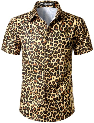 PARKLEES Men's Leopard Print Casual Printed Shirt | Cheetah Shirts, Fashion, Short Sleeve, Button Down, Button Up