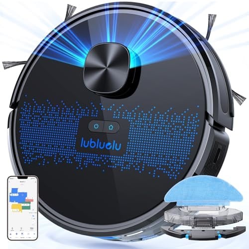 Lubluelu Saugroboter mit Wischfunktion, Staubsauger Roboter 4500Pa Lasernavigation mit 5 Karten, 55 dB Roboterstaubsauger mit APP Steuerung, Ideal für Tierhaare, Teppiche, Hartböden, Schwarz