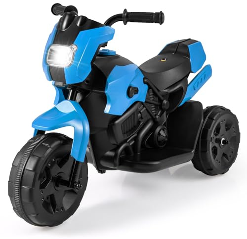 COSTWAY 6V Moto Elettrica per Bambini, Moto a 3 Ruote con Fari LED, Pedale a Piedi, Veicolo Elettrico a Batteria per Bambini 37-72 Mesi (Blu)