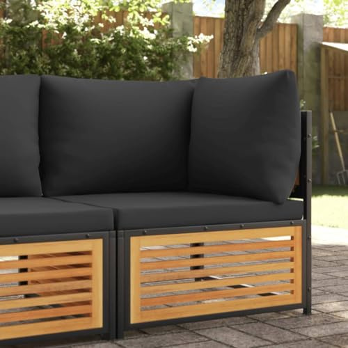 Owoxanthellate Garten Ecksofa 68x68x64 cm Akazienholz & Stahl Anthrazitkissen Modernes Design Robust und Langlebig für Garten Terrasse Balkon Lounge Outdoor Sitzgruppe
