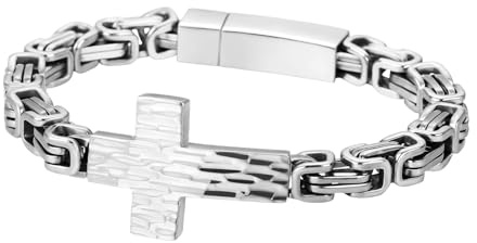 JewelryWe Schmuck Armband Herren Poliert Kreuz Gliederkette Edelstahl Armreif Armkette für Männer Frauen