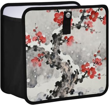 siphylline Leak-Proof Foldable Container bin Leak-Proof & Spill-Proof car Accessories for Men Interior for Women Men Road Trip Essentials 4L - Plum Tree in The Snow