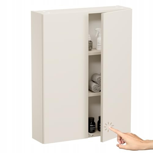 Miradu Badezimmerschrank hängend mit Push-to-Open-Fronten, Waschmaschinenschrank, badezimmerschränke, badschrank hängend, Waschbeckenunterschrank,wc Schrank, wandschrank (Kaschmir, 78x60x17)