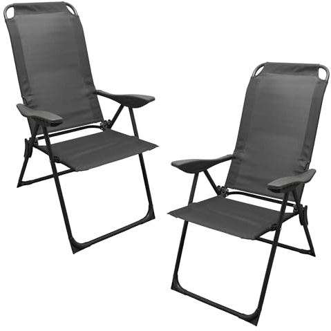 Spetebo Metall Garten Klappstuhl grau 2er Set | 5-Fach verstellbare Rückenlehne, 108 x 62 cm, Textil Gewebe, bis 110 kg belastbar, Campingstuhl Balkonstuhl Anglerstuhl
