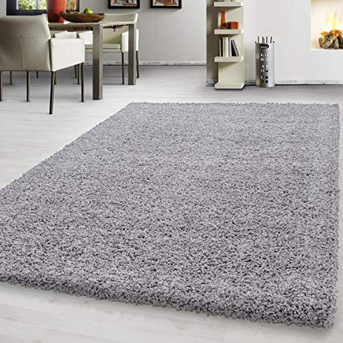 Teppium Moderner Hochflor Teppich Läufer Flur 60 x 110 cm Hellgrau - Shaggy Flauschiger Teppich, Extra Weich, Pflegeleicht - Ideal als Bettvorleger Schlafzimmer, Küchenläufer, Wohnzimmerteppich