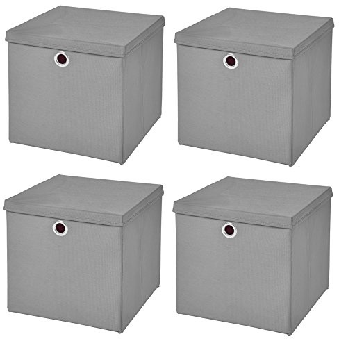 StickandShine 4er Set Hellgrau Faltbox 32 x 32 x 32 cm Aufbewahrungsbox faltbar mit Deckel