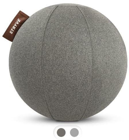 STRYVE Active Ball Warm Grey 70 cm – Design Award GEWINNER – Wollfilzbezug-Gymnastikball für Fitness, Yoga, Pilates – Ergonomischer Sitzball fürs Büro, inkl. Luftpumpe & E-Book, belastbar bis 150kg