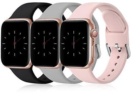 Wepro Pack 3 Straps Compatible with Apple Watch Strap 42mm(Series 10) 38mm 40mm 41mm Women Men, Soft Silicone Strap for iWatch Series 10 9 8 7 6 5 4 3 2 1 SE, Black/Grey/Pink