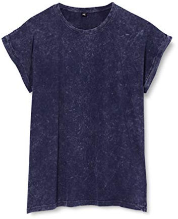 Build Your Brand Ladies Acid Washed Extended Shoulder Tee, Indigo White, 3XL