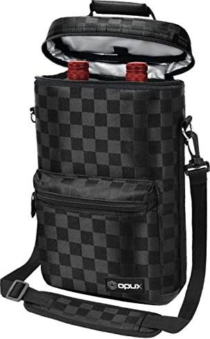 opux Bolsa de Vino para 2 Botellas | Bolsa enfriadora de Vino aislada a Prueba de Fugas para Viajes Picnic BYOB | Bolsa portátil de Transporte de Vino, protección Acolchada, Correa de Hombro - Negro