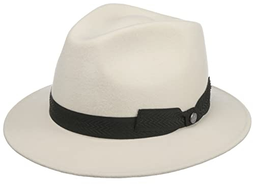 LIERYS Patterson Traveller Wollhut Eleganter Filzhut Ripsband Unisex Herbst Winter Made in Italy weiß 55 cm