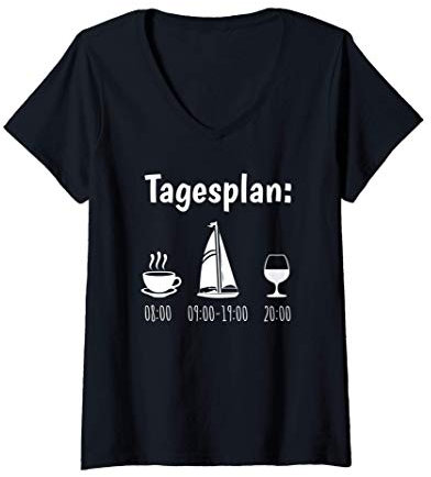 Damen Segelboot Tagesplan Geschenk Segler Männer lustig Segeln T-Shirt mit V-Ausschnitt