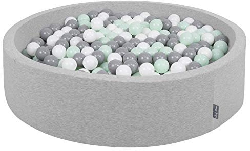 KiddyMoon Piscina De Bolas 120X30cm/200 Bolas Redondo Grande para Ninos,Hecha En La UE, Gris Claro:Blanco/Gris/Menta