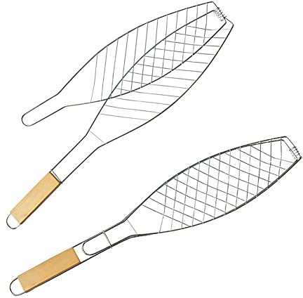 WMLBK 2PCS Grill Basket-Barbecue Basket 22*4.7, Grill Cookware - Grill Whole Fish Clip Grill Tool for Fish Shrimp Meat Vegetable Steak