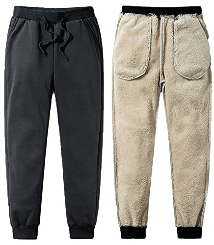 CheChury Homme Pantalon de Sport en Polaire Pantalons de Survêtement Casual Pants Loisirs Pantalon de Jogging avec Poches Cordon Doublure Polaire Ultra Chaud Ourlet Élastique,Noir,XXL