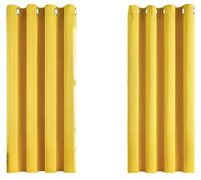 MRTREES Vorhang Blickdicht Gardinen Thermovorhang mit Ösen Verdunklungsvorhang Ösenschal Vorhänge Kurz Modern 167×117cm(H×B) Senfgelb 2er Set für Hotels Büros Wohnzimmer Schlafzimmer Kinderzimmer