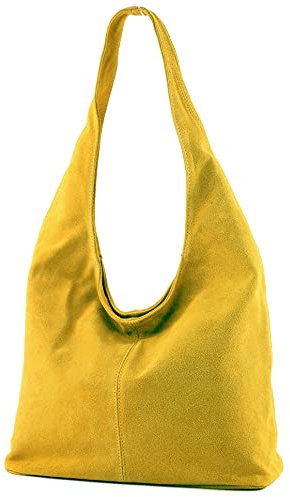 modamoda de T150 Damen Schultertasche Shopper Large aus Wildleder handmade in Italy, Farbe:Gelb2021