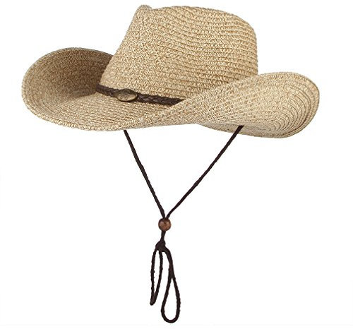 GEMVIE Chapeau de Cowboy Unisexe de Paille Western pour l'été, Chapeau de Soleil en Paille, Panama pour Homme et Femme, café, 56-58