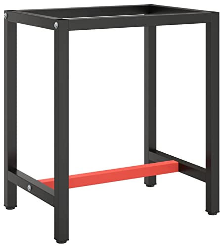 Gecheer Werkbankgestell Metallgestell Werkbank Gestell Werkstatttisch Arbeitstisch Werktisch Tischgestell Metall Mattschwarz und Mattrot 70x50x79 cm
