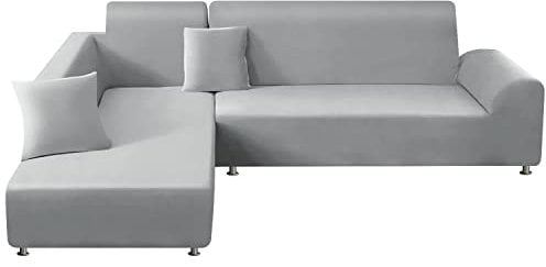ShowyLive Sofa Überzug Couch Überzug 2er Set für Ecksofa L-Form Sofabezug 3 Sitzer+3 Sitzer, mit 2 Stück Kissenbezug, Hellgrau