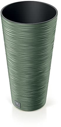 Maceta redonda con aspecto de madera y grano, maceta alta para interiores y exteriores, decoración de jardín, contemporánea moderna, 25 cm de diámetro (verde tierra)
