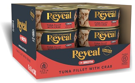 Reveal Natural Wet Cat Food, 12 Count, Grain Free, Limited Ingredient Canned Food for Cats, Tuna Fillet with Crab in Broth, 5.5 oz Cans