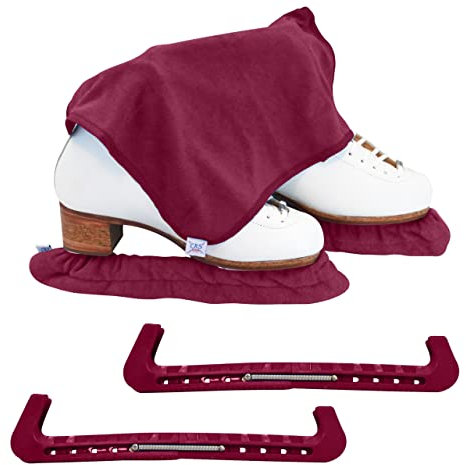 CRS Cross Ice Skate Guards, Soakers and Towel Gift Set.Essential Ice Skating Hard Guard and Soft Skate Blade Cover Accessories for Figure Skating or Hockey (Ruby, Medium)