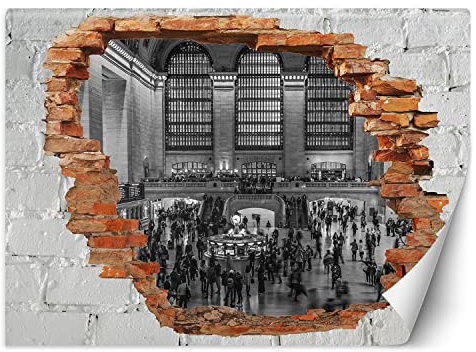 Feeby Fototapete Stadt Loch in der Wand 200x140 cm schwarz-weiß XXL Vlies Wandtapete Tapeten Wohnzimmer Schlafzimmer Büro Flur Moderne Design Wandbilder Wand Dekoration New York Grand Central