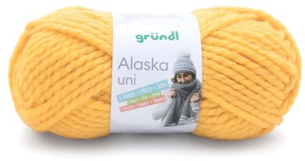 Gründl Alaska uni (Strick- und Häkelgarn mit wollartigem Charakter aus 80% Polyacryl und 20% Wolle, 100 g / 75 m, Nadelstärke: 10-12, 1 x 100 g), gelb