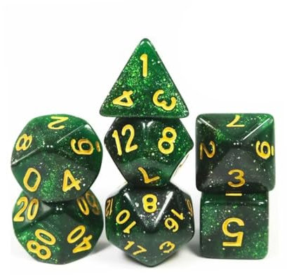 7 Stück DND Dice Polyedrisches Würfel Set - 7 Stück für Dungeon und Dragons MTG RPG D&D D20, D12, D10, D8, D6, D4 (Rote Gravurmuster) (grün)
