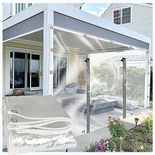 ZHUSHOU Transparente Plane mit ösen,Abdeckplane Wasserdicht Outdoor Rollo Regenplane,für Balkon Pflanzendecke Sichtschutz Terrasse,Schutzplane mit 2 Reißverschlüssen(H:2mxL:10m)