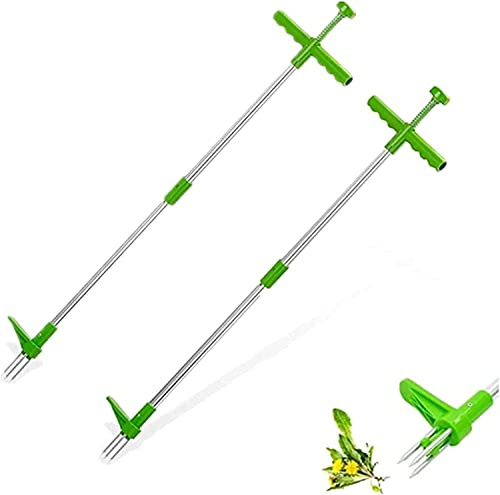 Löwenzahnstecher Unkrautstecher mit Stahlkrallen Unkraut Ausstecher Distelstecher Unkrautentferner Stehen Unkrautzieher Langer Griff Garten Jätwerkzeug Entfernen von Unkraut ohne Bücken (2PCS)