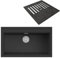 EVHOC Lavello Sopratop 1 Vasca DESIDERATA L con Tagliere COMPLEMENT 340, Lavandino in Kuarzite Vasca Unica, Fascia Miscelatore Preforata, Made in Italy, Nero, 86x51 cm