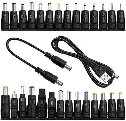 28 Piezas Adaptador de Corriente CC, KUOQIY 5.5x2.1mm Hembra a Macho Adaptador de Fuente de Alimentación, con 2 Piezas Cable, para Ventiladores, Routers
