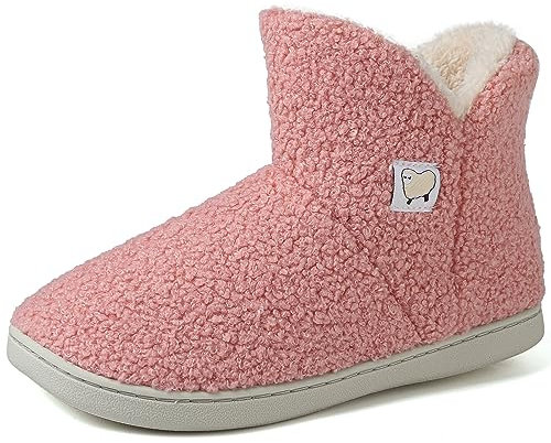 VTASQ Chausson Montant Femmes Hommes Mémoire Mousse Pantoufles Hiver Chaud Peluche Doublure Bottes Maison Slippers Antidérapant Chausson Bottines Pantoufles Rose 42/43 EU