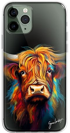 SmartGiftShop British Farm Woodland Animals Case OIL Palette Knife Art CLEAR Phone Cover Case Exclusive Artwork for iPhone XR - Highland Cow A