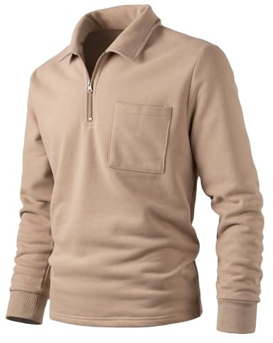 Harbrosrce Felpa in Pile Mezza con Cerniera Uomo Maglie Senza Cappuccio da Lavoro Collo Micropile Alto a Caldo Maniche Lunghe Felpata Cotone Lupetto Leggera in Spugna Francese