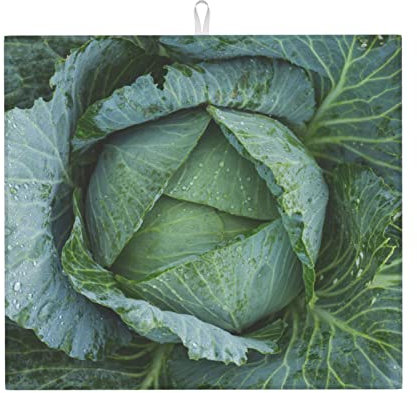 Abtropfmatte für Geschirr, Heller Kohl, waschbare Mikrofaser-Abtropfmatte, saugfähige Trockenunterlage für Küchenarbeitsplatte, 41 x 46 cm