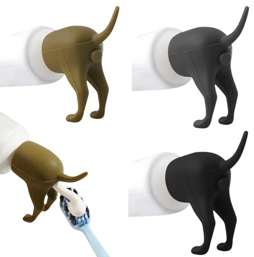 Fenglin-joy Pooping Dog Butt Toothpaste Topper,3 PCS Cartoon Dog Butt Toothpaste Dispenser Funny Toothpaste Cap Toothpaste Squeezer Tubenausdrücker für Home Travel Daily Life Use
