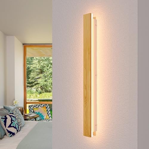 AOEH Holz Wandleuchte LED Wandlampe Lange Innen Wandbeleuchtung Moderne Dimmbare Wandleuchte Mit Fernbedienung 29W Holz Nachtlampe Wandlampen Für Schlafzimmer Wohnzimmer Flur Treppenhaus Lampen,80cm
