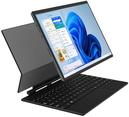 Topiky 2 in 1 Laptop mit Magnetischer Tastaturhülle, 4 Kern Prozessor, 14 Zoll Touchscreen, 16 GB DDR4, Webcam, HD Multimedia Schnittstelle, für Win 11Pro (16 GB + 128 GB
