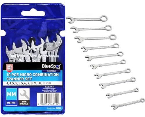 10x BlueSpot Professional Micro Combination Spanner Set 4-11mm | Thin Profile | Wrench Mechanic Keys Garage Workshop DIY Hand Tools UK Free P&P