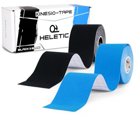 HELETIC Kinesiotape 2 Rollen - 5cm x 5m | hautfreundlich, wasserfest & elastisches Kinesio-Tape | starke Haftung, ungeschnitten | schwarz & blau