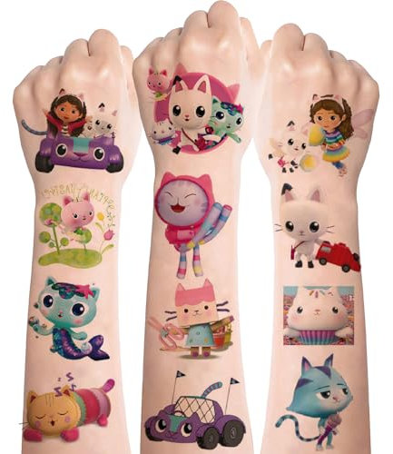 Tattoo Kinder,Niedlich Gabby Temporäre Tattoos Set,120+Hautfreundlich Mädchen Kindertattoos Aufkleber,Cartoon Anime Kinder Tattoos für Jungen Mädchen Party Kindergeburtstag Mitgebsel Gastgeschenke