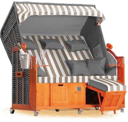 Strandkorb Hanse Ostsee 2,5 Sitzer Klassik XXL 160cm breit - Volllieger bereits montiert inkl. Strandkorbrollen ideal für Zuhause, Balkon und Terrasse