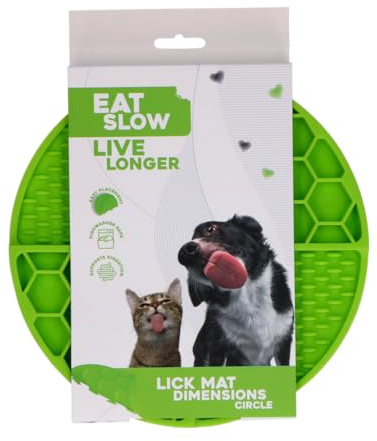 Eat Slow Live Longer Leckmatte - Ø21 cm - Circel - Schnüffelmatte - Anti-Schnüffelmatte - Langsam Füttern Tablett - 100% Silikon - Leckmatte für Hunde - Spülmaschinenfest - Tablett - Grün