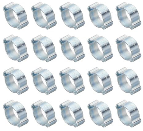 PATIKIL 20 Pack 15-18mm Double Ear Hose Clamp, Galvanized Steel O Clip Crimp Rings for Fuel Petrol Pipe Tube Fitting Connections, Silver Tone